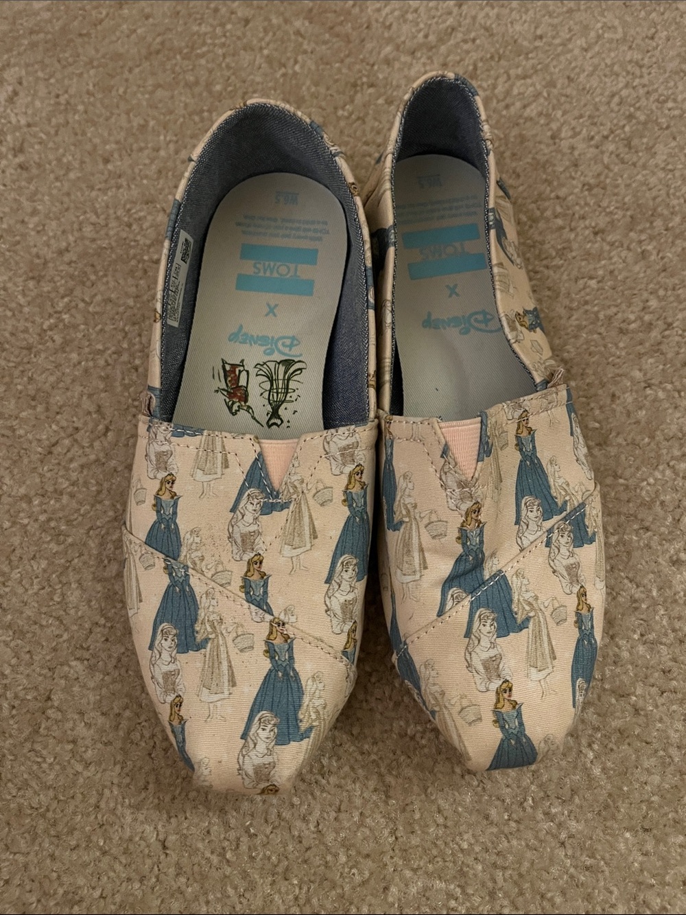 Disney Pink Canvas Slip-On Flats with Blue Princess Motif